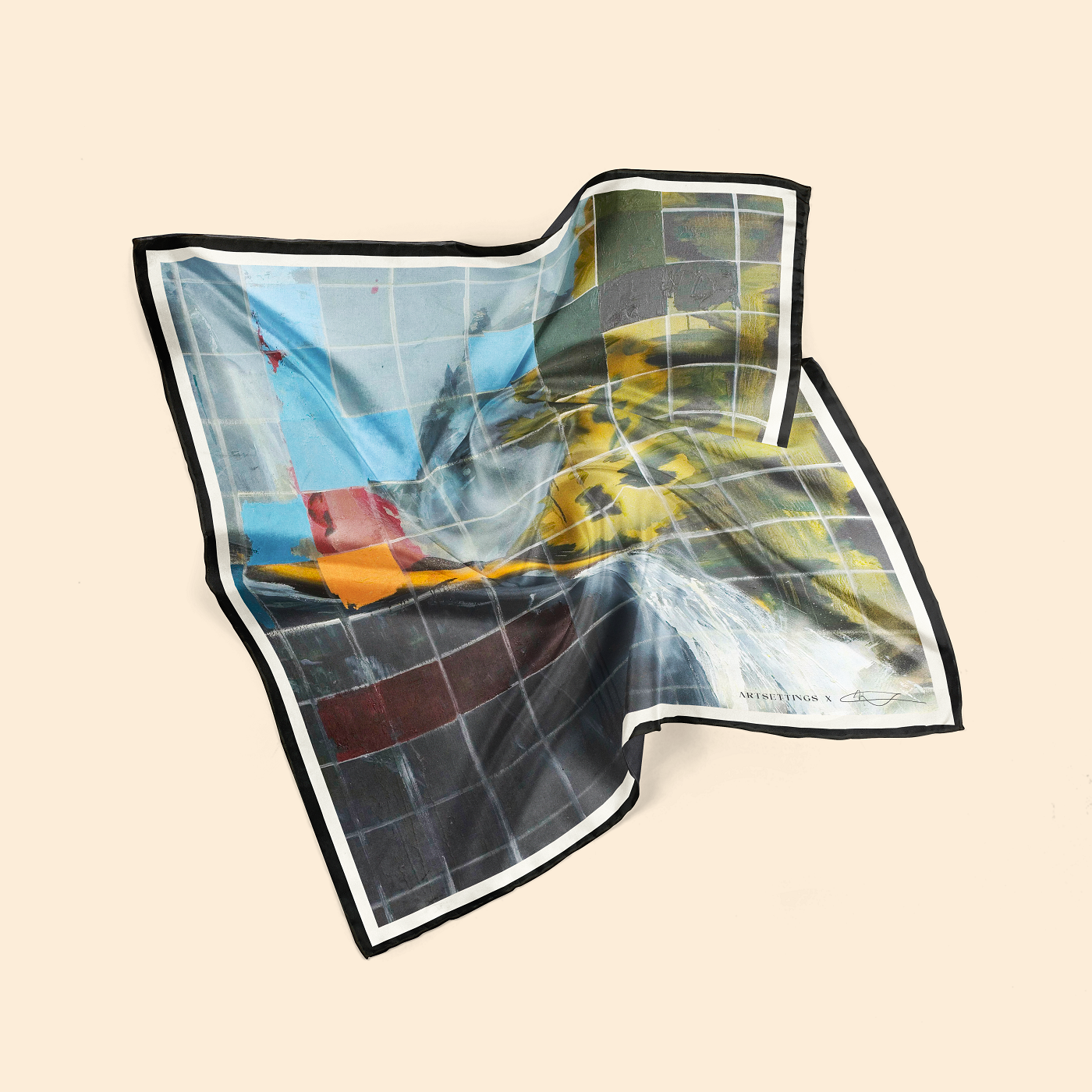 Tetris Falls · 100% Mulberry Silk Scarf · Lightweight Breathable Pure Silk