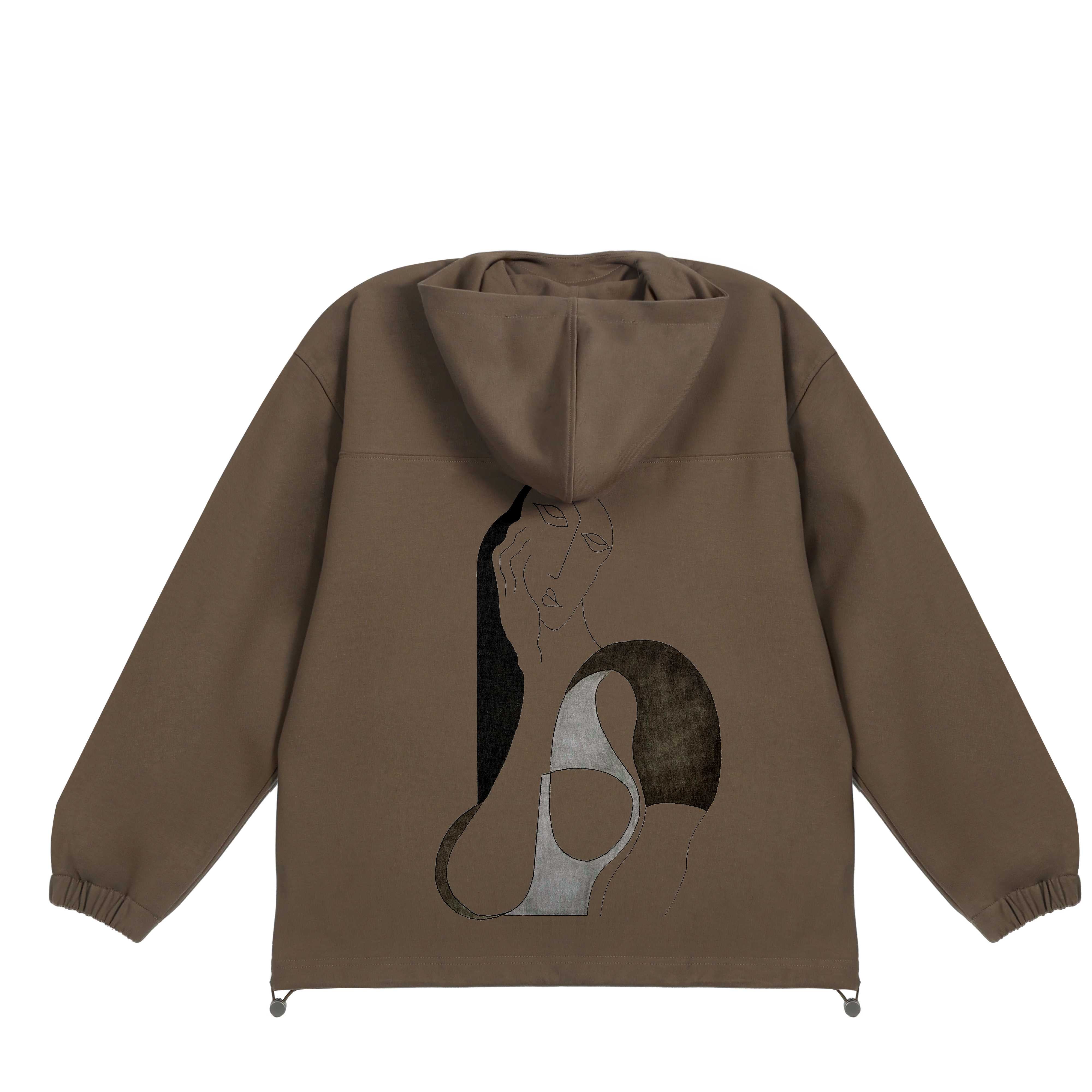 Hoodie - High Neck (450g) in Coffee