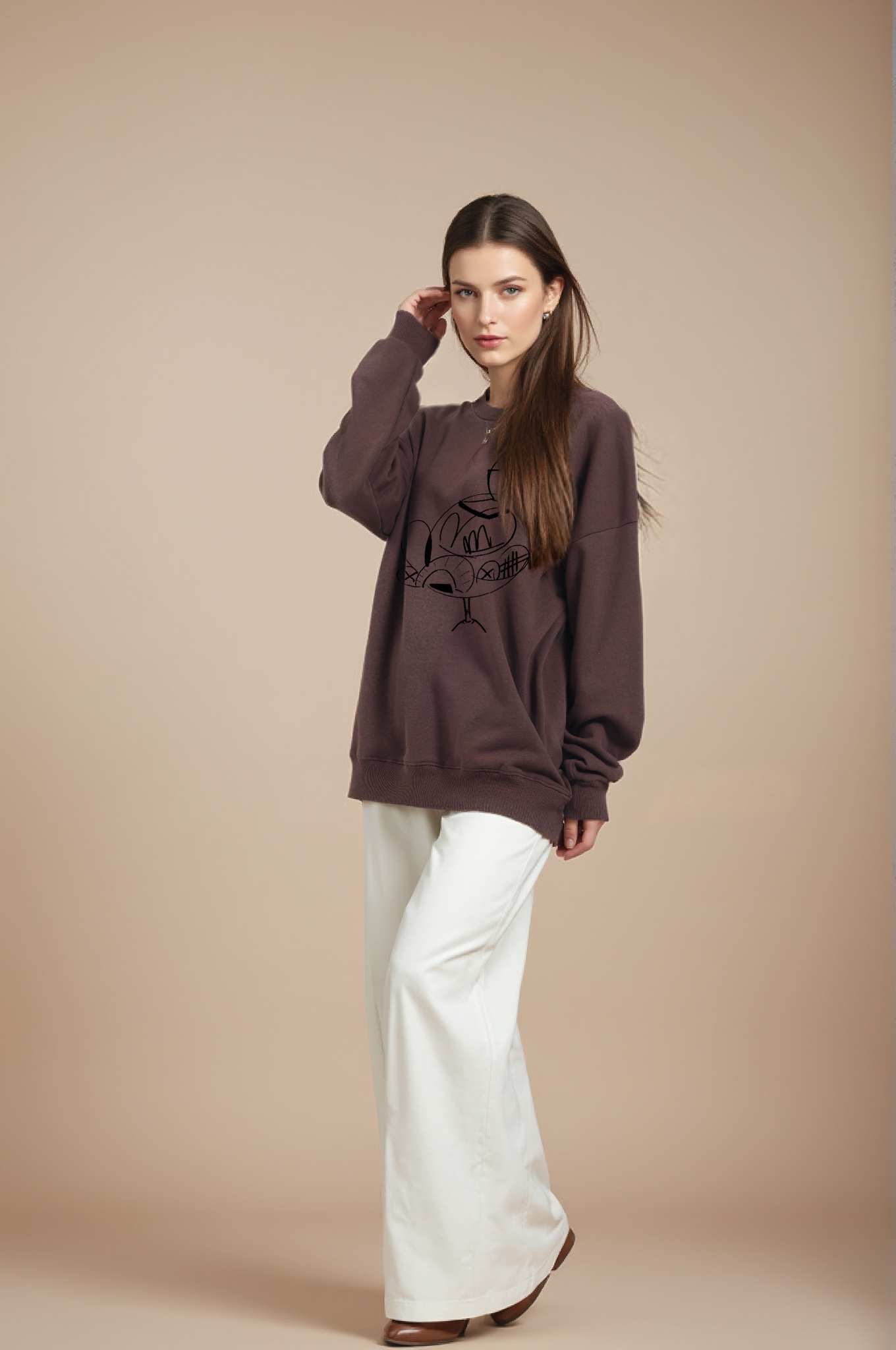 Crewneck Sweatshirt - Basic Style (380g) in Espresso Brown